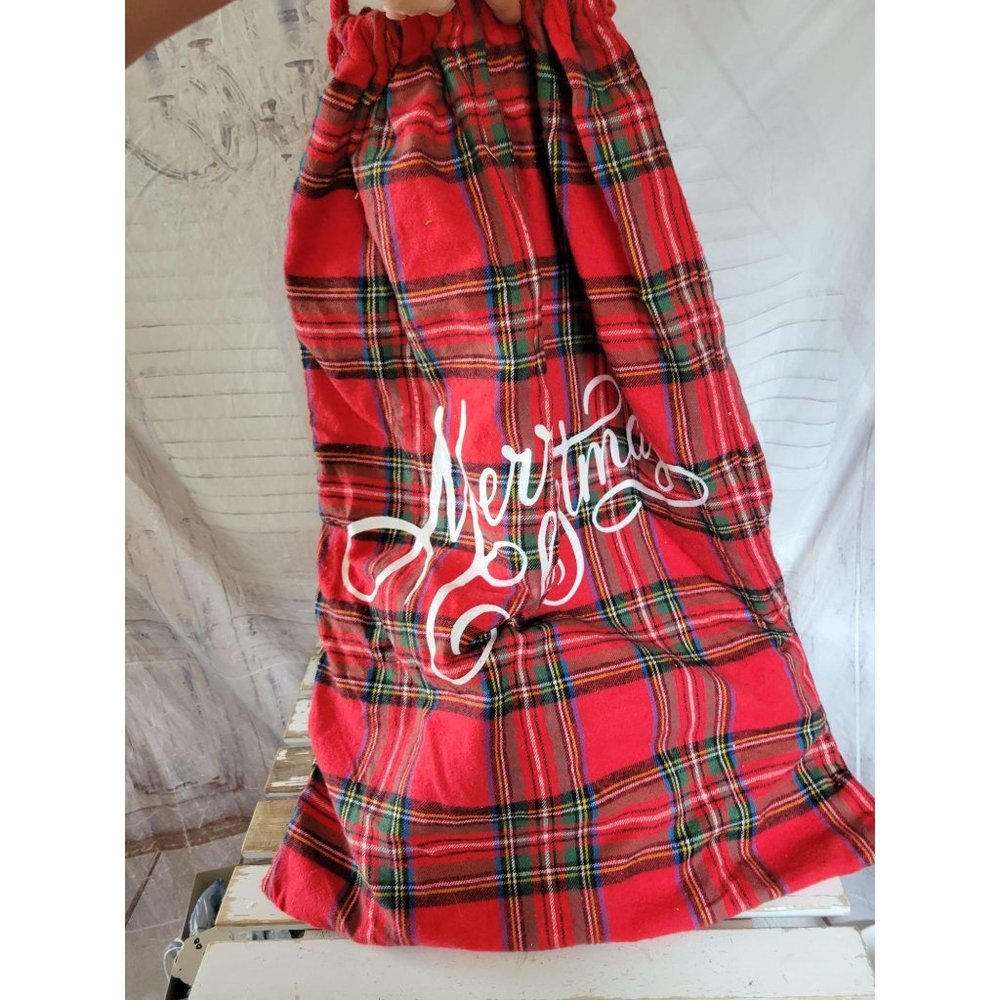 Merry Christmas plaid gift sack present large bag